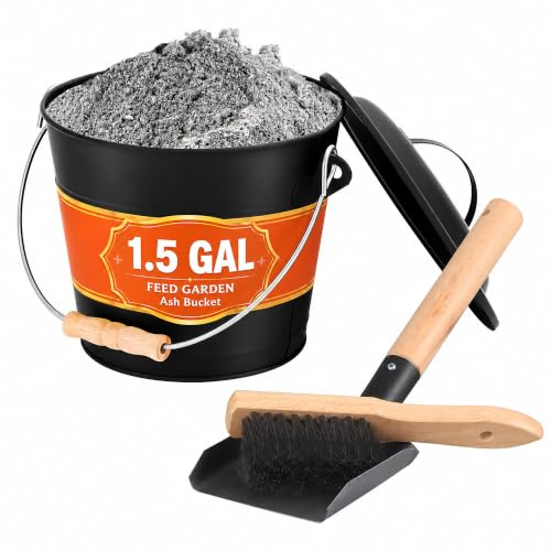 Feed Garden Mini Ash Bucket with Lid Shovel Broom Screwdriver 3.5L Fireplace Metal Bucket Pellet Charcoal Bucket Ash Box for Fireplace Firepit Stove Wood Stoves Indoor Outdoor