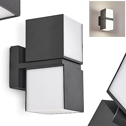 LED Außenwandleuchte Swanek, moderne Wandleuchte aus Metall/Kunststoff in Anthrazit/Weiß, verstellbare Wandlampe für Balkon/Terrasse, LED 23 Watt, 1000 Lumen, 4000 Kelvin, IP54