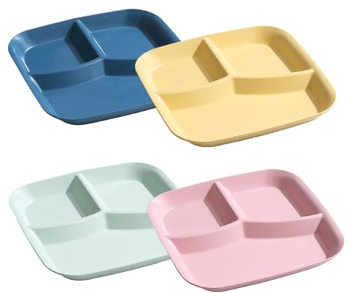 Hollylife 4pcs Divided Plate Plastic Dinner Set Reusable Microwave and Dishwasher Portion Control Diet Plates Picnic Plates for Adults Kids