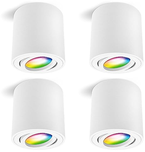 linovum 4 Stück CORI LED Aufbauleuchte rund weiß GU10 dimmbar mit Smart RGB W Licht - Deckenspots kompatibel mit Alexa, Google, Siri