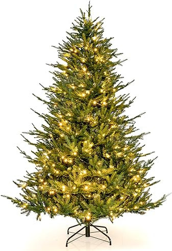 COSTWAY Albero di Natale 136/183/213 cm, Albero di Natale Artificiale Pre-Illuminato con 386/788/1130 Rami in PE e PVC, 180/280/380 Luci a LED Bianco Caldo e 8 Modalità di Illuminazione (183 cm)