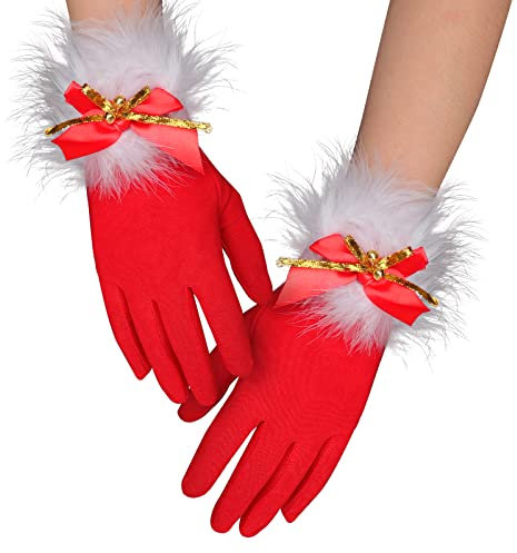 NICEYEA Damen Weihnachtenhandschuhe Winter Warm Santa Rot Samt Handschuhe Party Fäustlinge Samt Cosplay Finger Handschuhe Weihnachten Frauenhandschuhe Weihnachtsfrau Kostüm Zubehör, Einheitsgröße