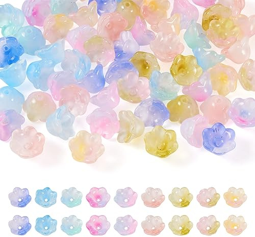 Cheriswelry Glasperlen mit 6 Blütenblättern, handgefertigt, Lampwork-Blumen-Perlenkappen, Farbverlauf, Glocke, Orchideenform, Perlen für Schmuck, Perlenherstellung, Kunsthandwerk