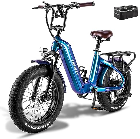 Fafrees F20 Master ebike 48V 22.5Ah Akku, Carbonfaserrahmen Elektrofahrräder 20 * 4.0 Zoll, e Bike Herren Damen 60N.m Motor,Pedelec Lagergewicht 150KG,Blau