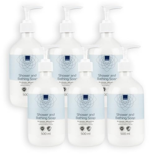 ABENA 3 in1 Badeseife & Duschgel mit zartem Duft, Sanfte Pflege für Haut & Haar, Effektive Reinigung, Sparsam im Gebrauch, Dermatologisch getestet, pH-neutral, ohne Farbstoffe, 500 ml, 6 PACK