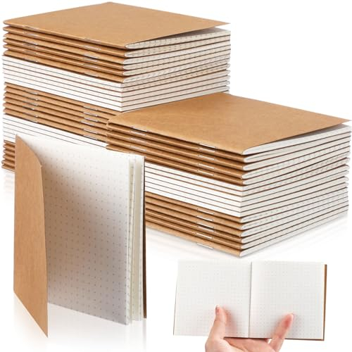 Faccito 50 Pack Mini Kraftpapier Notizbücher Taschen Tagebücher Journal Notizblöcke Kleine Blanko Notizhefte Memo Skizzenbücher für Kinder Schule Büro, 10,4 x 10,6 cm (Braun, Gepunktete Seite)