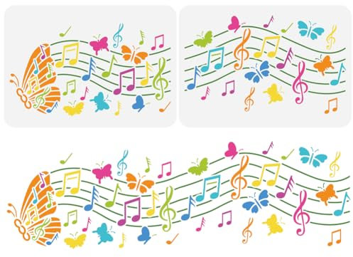 FINGERINSPIRE 2 Stück Schmetterling Musik Malschablone 21x29.7 cm Noten Zeichnungsvorlage Musiknoten Schablone Musikalisches Thema Bastelschablone Zum Malen Auf Wand Holz Heimdekoration