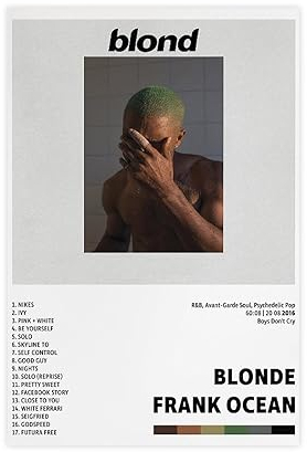 Frank Ocean Poster Blondes Poster Blonde Tracklist Album Cover 1 Leinwand Poster Wandkunst Dekor Druck Bild Gemälde für Wohnzimmer Schlafzimmer Dekoration 30 x 45 cm