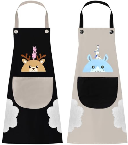 QINERSAW 2er Set Damenschürzen Wasserdicht Küchenschürze Damen Kochschürze Schürze Damen Backschürze für Küche Restaurant Café Frauen