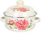 OMaju Olla esmaltada de flores de 1 litro con tapa, olla grande de cocina de fondo plano para sopa, guiso, enlatado (rosa)