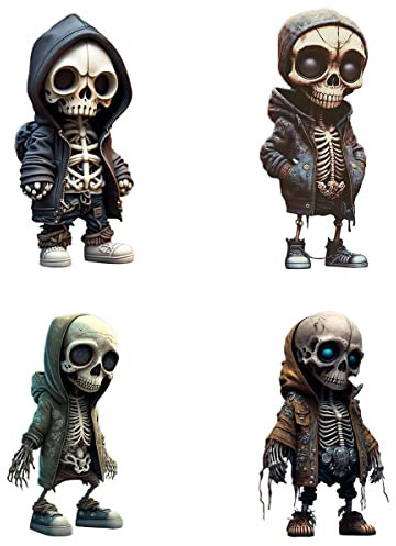 ZZXIAOJIE 4Pcs Skeleton Figurines,Horror Movie Garden Gnomes,Halloween Skeleton Statues Decor Set Cute Skeleton Resin Indoor Decorations,Unique Skull Ornaments Gift for Children Adult