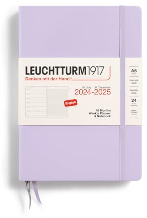 LEUCHTTURM1917 370713 Wochenkalender & Notizbuch Medium (A5) 2025, 18 Monate, Lilac, Englisch