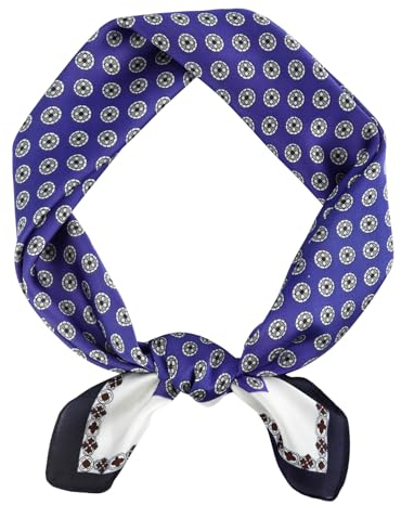 DAMILY Vintage Bandana Herren Seidig Quadratisch Kopftuch Sommer Geometrischem Halstuch und Stirnband Motorrad Satin Piratentuch Kinder Festival Haarbänder 70x70cm (Dunkelblau Lila)