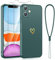 Phoona Protection Complète Silicone Coque avec cœur doré pour iPhone 11 6,1 avec 2 Pièces Verre Trempé, Housse Fine Antirayures Anti jaunissement étui pour iPhone 11 Con Cordon, Vert