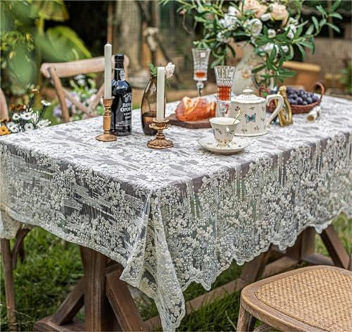 Yaland Spitze Tischdecke im Vintage-Stil Einfarbig Rund oder Rechteckig Tischwäsche Tischtuch Geeignet für Esstisch, Couchtisch, Hochzeit, Küche, Outdoor 1 Stück LxB 130x90cm