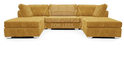 Furnishings For Less UK Bishop Cord Mustard U-Shape Jumbo Cord Fabric Corner Sofa, Detachable, Solid Wood Frame (Mustard)