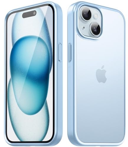 TIIXXA Matte Case for iPhone 15 6.1-Inch, Shockproof Drop Protection, Frosted Translucent Back Phone Cover, Anti-Fingerprint (Sky Blue)