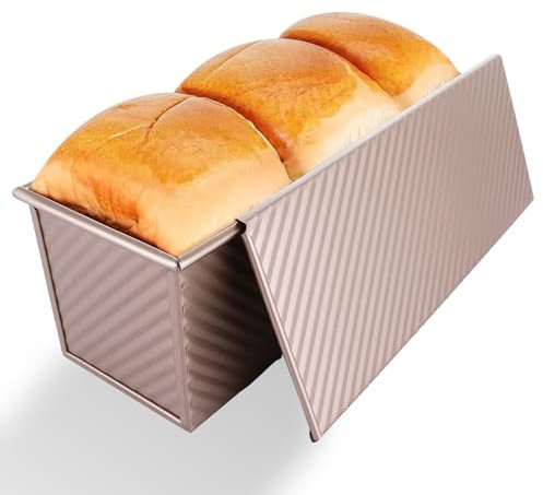 GBACHOOSE Brotbackform mit Deckel, Toastbrot Backform, Kastenform Brot, Brotbackform 1000g, Kastenform Brot Backen für Brot, Toast, Gebäck, Laibe, Kuchen (Gold, 32 x 12 x 11 cm)