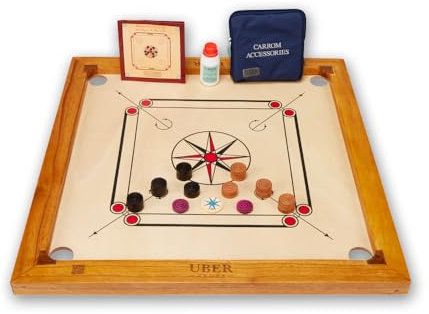 Uber Games - Junior Carrom Board Set - 68,6 x 68,6 cm Spielbrett inklusive Carrom Men, Striker & Zubehör - Einstiegsset - Made in India (Nur Brett)