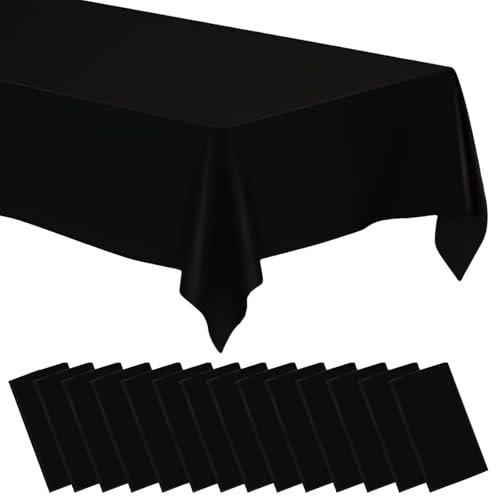 PRITOK Nappe Noire : 14 pièces 137 x 274 cm Nappes en Plastique Noires, Nappes en Papier Rectangulaire Nappe de fête Noire pour Pique-nique, Fête, Décoration, Mariage, Banquet