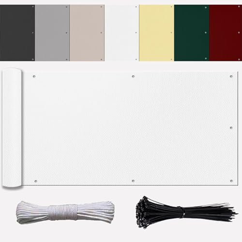 Ufamiluk Cache Balcon Brise Vue Blanc sur Mesure Résistant Aux Intempéries 100% Opaque Toile Brise Vue Jardin pour Balcon Jardin Patio Terrasse 2m de Hauteur 200x1300cm