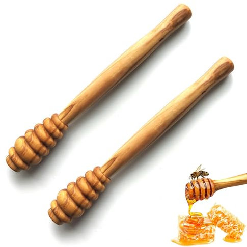 Tomuvpzn Cuchara de miel de madera de olivo, 2 cucharas de miel de madera y jarabe, 13,8 cm, cuchara agitadora de madera, mango recto para mermelada, jarabe, yogur y sin manchas