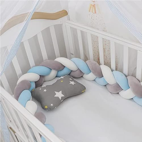AZMAHT Bettschlange Geflochten Bettumrandung Babybett SeitenschläFerkissen Baby Bettschlange Geflochtene Kissen Geknotete Kinderbett StoßStange Nestchenschlange Geflochten,A03,300cm