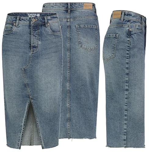 Damen Jeans Rock Rock Maxi Lange Rock Denim Stretch Vintage Used-Look, Größe:L / 40, Präzises Farbe:Dunkel Blau