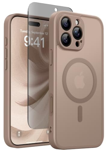 Magnetic Case for iPhone 16 Pro with Privacy Screen Protector Brown | Compatible with MagSafe,Camera Protection,Military-Grade,Camera Control Cover,Translucent Matte iphone 16 Pro Case