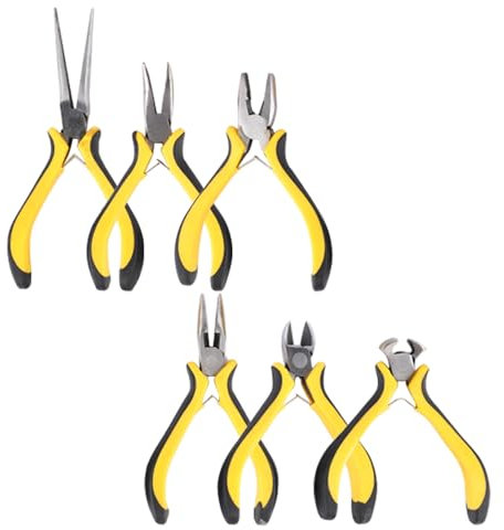 6Pcs Mini Pliers Set: Jewellery Pliers Tools Kit with Combination Pliers, Needle Nose Pliers, Long Nose Pliers, Bent Nose Pliers, End Cutting Pliers, Linesman Pliers for DIY Household Repair