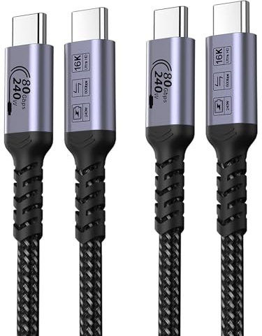 SUMPK Câble USB C vers USB c 80gbps 1 m 2 pack, câble USB 4 240w, câble de données de 4e génération, moniteur vidéo HDR 16k compatible Thunderbolt 5, iPhone 16 pro Max, iPhone 15/15 plus, MacBook, i