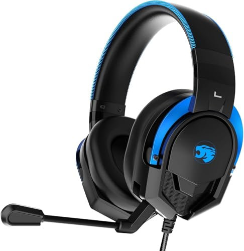 IMYB A88 - Auriculares para juegos con micrófono, auriculares estéreo con cancelación de ruido con micrófono para PC, PS5, Xbox One Series X/s, PS4, computadora, portátil, Mac, Nintendo, Gamer (azul)