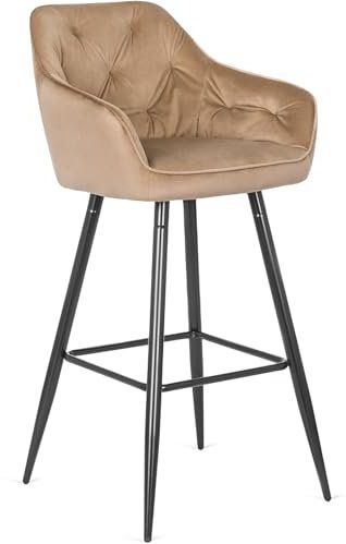 MEBEL ELITE Barhocker mit Lehne - Barstuhl Beige mit Armlehne und Fußstütze - Gepolstert Bar Hocker aus Samt und Metall - Küchenhocker Leicht zu Reinigen - Sitzhöhe 77 cm