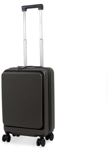 Planet Direct Grey Suitcase (56x35x23cm) with Cup & Phone Holder | Lightweight ABS Hard Shell | Laptop Compartment | 4 Wheel Carry On Luggage Bag with 3-Digit Cabin Suitcase
