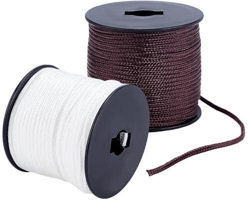 PH PandaHall 100m Nylon Rope 3mm White Blinds String 2 Colors Braided Lift Shade Cords Brown Parachute Cord Wind Chime Threads for Wall Hangers Bags Outdoor Activities Lanyards Craft