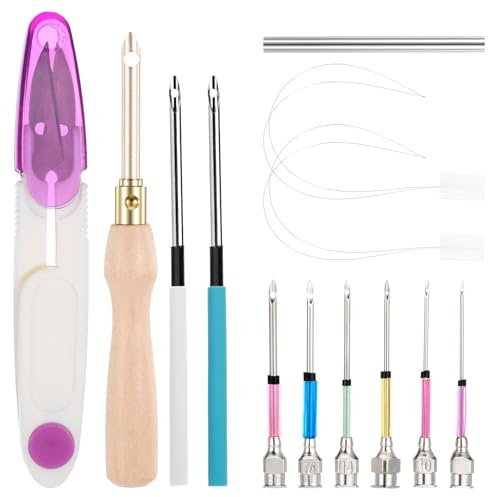 Nogeqi 13 Stück Stanznadel Einstellbare Punch Needle Set Anfänger mit Ersatz Nadel Stanznadel Werkzeug Embroidery Needle Stickerei Starter Kit für Stickgarn Kreuzstich DIY Nähen Stickerei