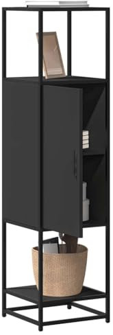 MOBCANT Highboard, Barschrank Schränke Geschirrschrank Aufbewahrungsschrank Geeignet für Wohnbereich Foyer Küche Schlafzimmer Schwarz 35,5x35x139 cm Holzwerkstoff und Metall
