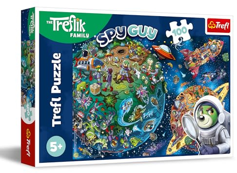 Trefl - Puzzle 100 Teile, Trefliki w Kosmosie, Die Familie Treflik, 5+ | Fördert Konzentration und Beobachtungsgabe, hohe Qualität, detailreiches Puzzle, farbenfrohes Puzzle für Kinder