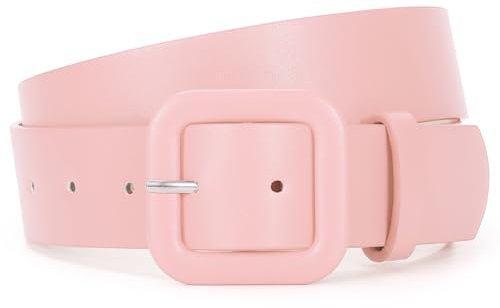 JasGood Damen Ledergürtel in Bonbonfarbe Breiter Leder Gürtel für Damen Taillengürtel mit Quadratischer Schnalle für Jeans Hosen Kleider,Rosa,110cm