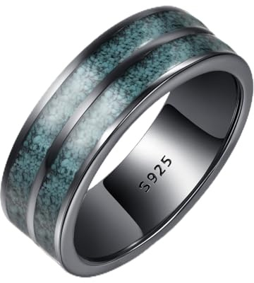 ADMETUS 925 Sterling Silber Schwarz Ringe Türkis und Wikinger Ringe Schmuck Geschenk für Herren Männer Ringgröße 52-74.8 (16.6-23.8)