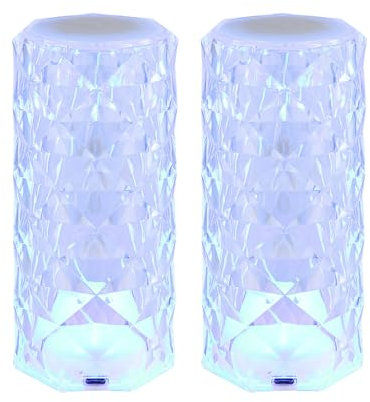 LED Tischlampe dimmbar Touch Tischleuchte Wohnzimmerlampe Kristall Nachttischlampe Akkuleuchte, USB Kabel, RGBW Farben, DxH 7,3 x 15,8 cm, 2er Set