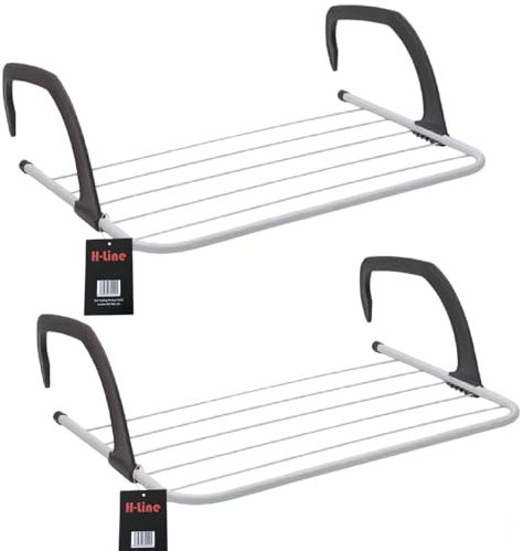 H-LINE 2 Pack of Over Radiator Clothes Airer Rail Dryer Drying Rack Hanger 6 Bar Towel Holder