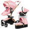 Passeggino 3 in 1 con seggiolino auto,parasole regolabile e ruote ammortizzanti,telaio in lega di alluminio(Rosa)
