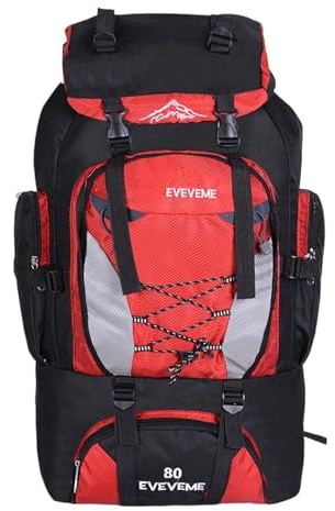 Generisch 2025 Outdoor Freizeit Sport Rucksack 80L Licht Radfahren Rucksack Nylon Reise Wandern Pack Unisex Rucksäcke Männer Schwarz (Red, 80)