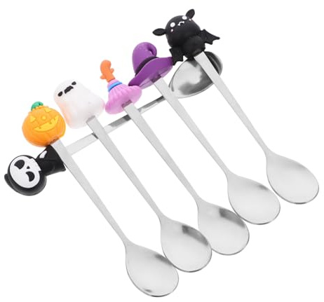 JECOMPRIS 6 Stück Teiliges Halloween Dessertlöffel aus Rostfreiem mit Dekorativen Halloween Motiven Spülmaschinenfest für Partys und Festliche Tischdekoration