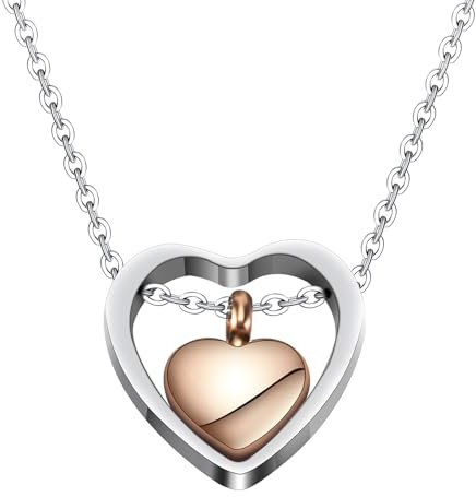 Asyduey Double Heart Rose Gold Cremation Urn Necklace Pendant Funnel Fill Kit Keepsake Memorial Ashes