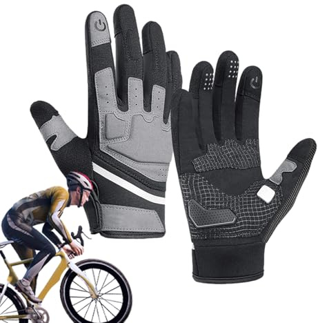 Pomurom Rennrad-Handschuhe, reflektierend, gepolstert, Vollfinger-Fahrradhandschuhe, Touchscreen, stoßdämpfend, rutschfest, für Fitnessstudio, Workout, Sport, Outdoor, Herren