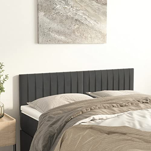 QJBSAVVA Tête de lit - Gris - 144 x 5 x 78/88 cm - Velours gris foncé - Réglable en hauteur - Avec pieds en bois de mélèze massif - Dossier pour chambre à coucher et chambre d'amis