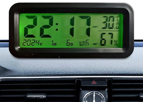 Yonuaret Uhr Für Auto Armaturenbrett | Solarbetriebene Digitale Innenraumdekoration - Auto Armaturenbrett Temperatur Uhr | Für LKW Roller Limousine Pickup SUV An Konsole Und Lüftungsgitter Für