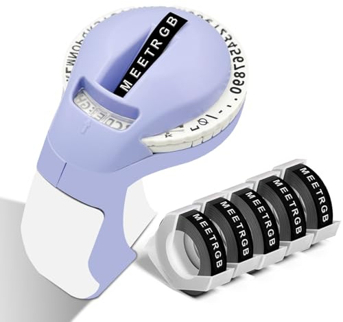 MeetRGB Embossed Label Maker (Includes Tape), Vintage Embossing Label Machine, Comes with 5 Rolls of 3D Embossed Labels, Suitable for Office and DIY Use—Purple